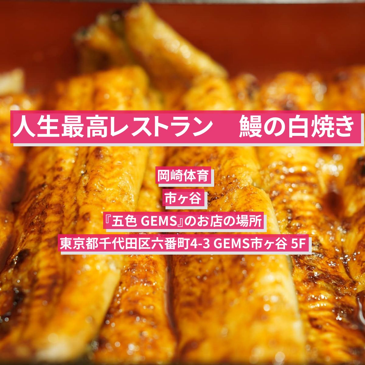 【人生最高レストラン】鰻の白焼き　岡崎体育　市ヶ谷『五色 GEMS』のお店の場所