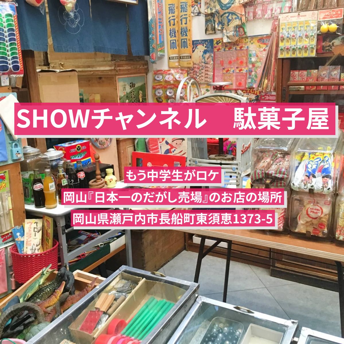 【SHOWチャンネル】日本一広い駄菓子屋　岡山でもう中学生がロケ『日本一のだがし売場』のお店の場所