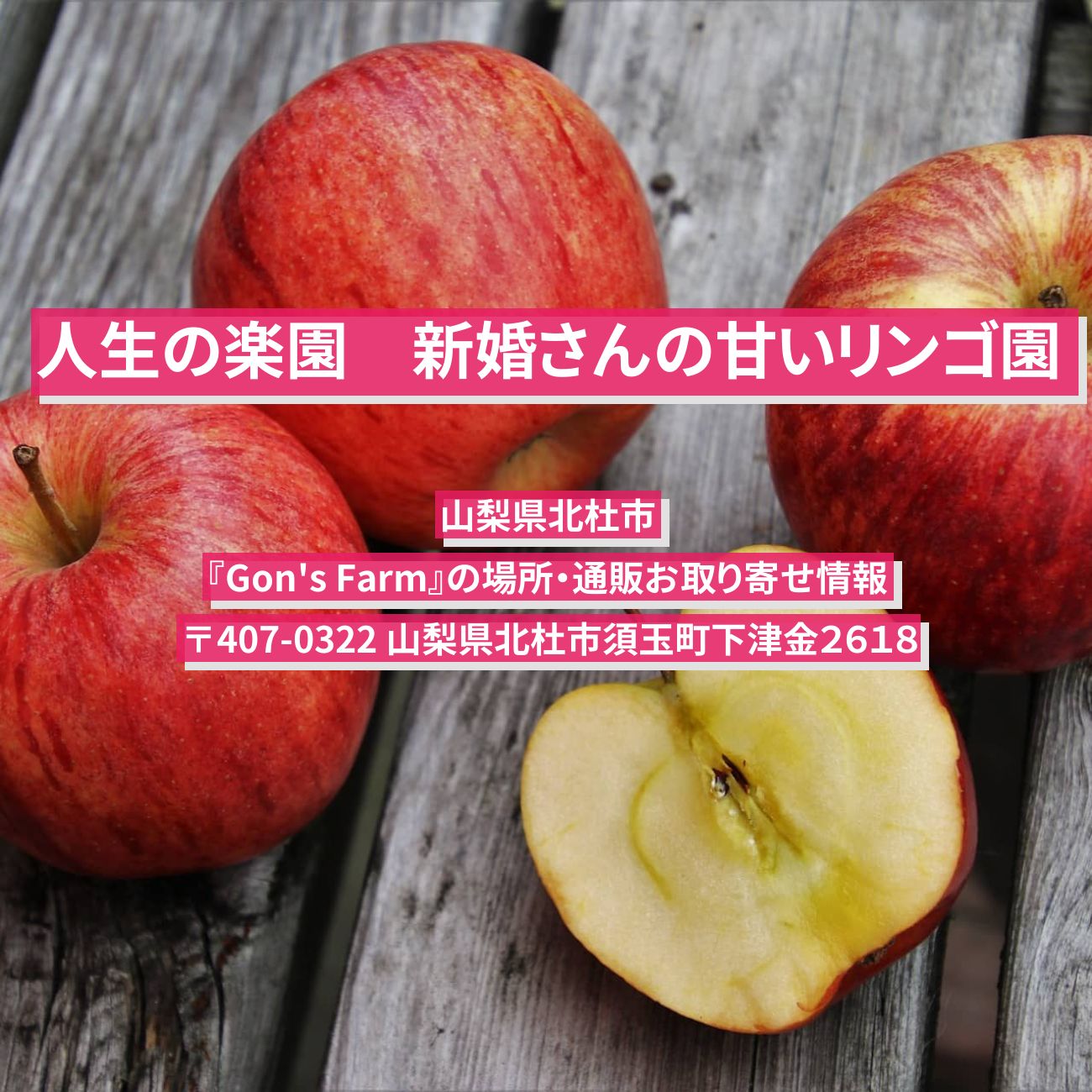 【人生の楽園】新婚さんの甘いリンゴ園　山梨県北杜市『Gon’s Farm』の場所・通販お取り寄せ情報