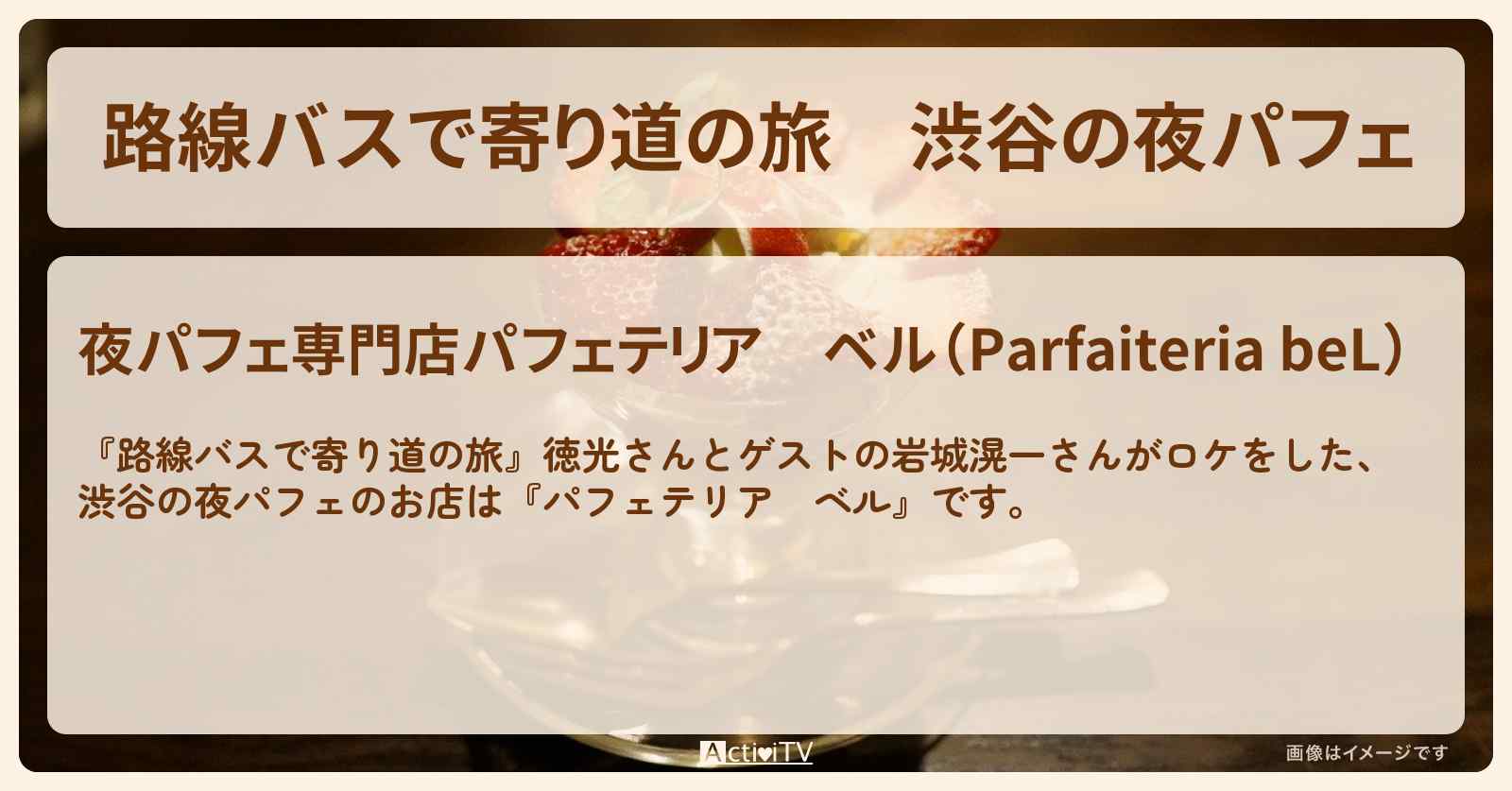 渋谷の夜パフェ『パフェテリア　ベル』お店の場所〔岩城滉一〕