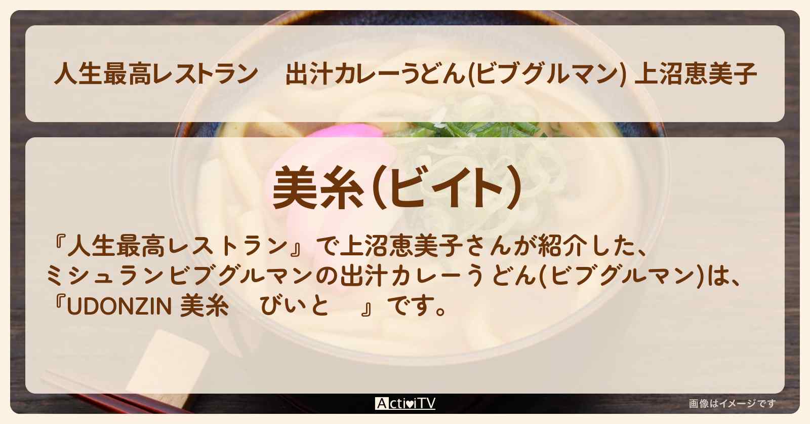出汁カレーうどん(ビブグルマン) 上沼恵美子『美糸（ビイト）』大阪四ツ橋のお店の場所