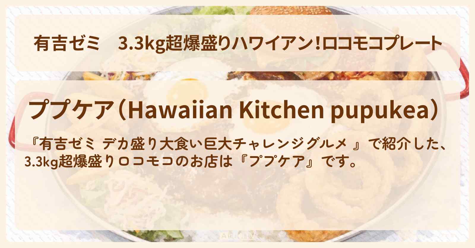 3.3kg超爆盛りハワイアン！ロコモコプレート『ププケア』吉祥寺のお店の場所「ギャル曽根 vs チャレンジグルメ」2024/8/12放送
