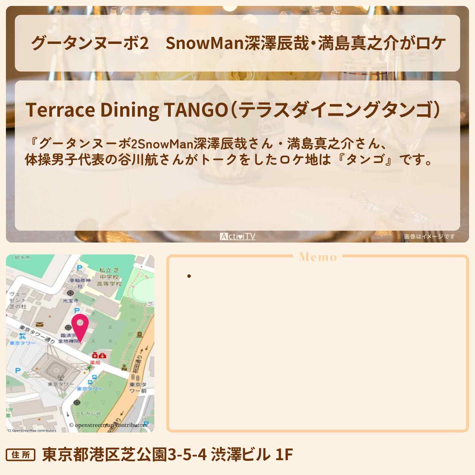 【グータンヌーボ2】SnowMan深澤辰哉・満島真之介がロケ『タンゴ』のお店情報