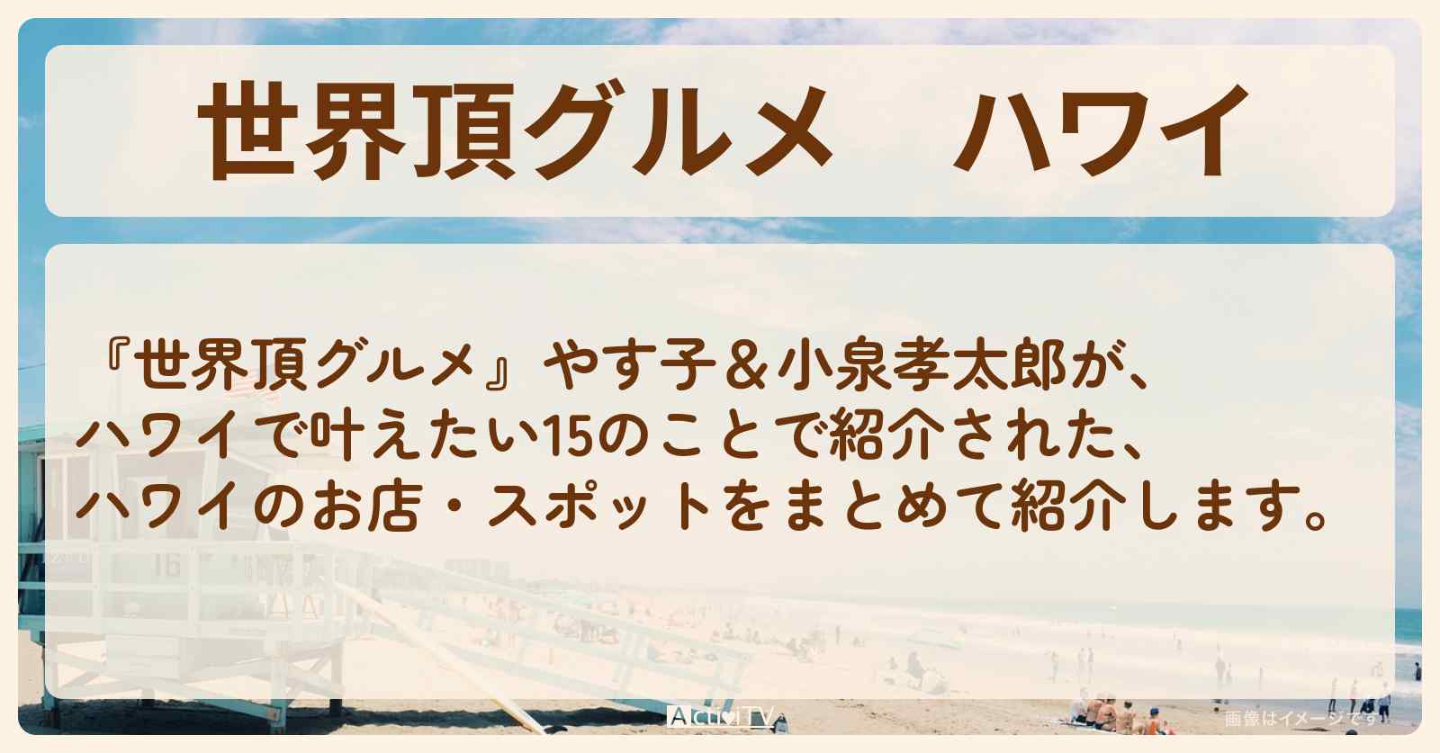 ハワイ『やす子＆小泉孝太郎』前編のロケ地・お店まとめ