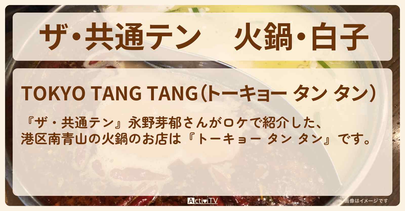 【ザ・共通テン】火鍋・白子　永野芽郁『トーキョー タン タン』港区南青山のお店の場所