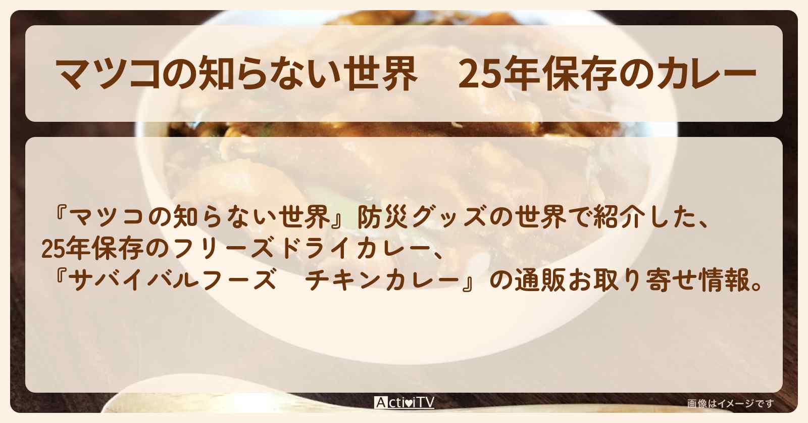 25年保存のカレー『サバイバルフーズ　チキンカレー』防災グッズの通販お取り寄せ