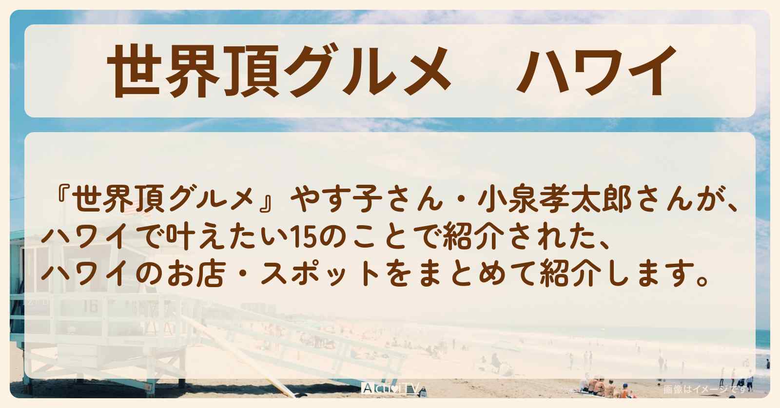 ハワイ『やす子＆小泉孝太郎』後編のロケ地・お店まとめ