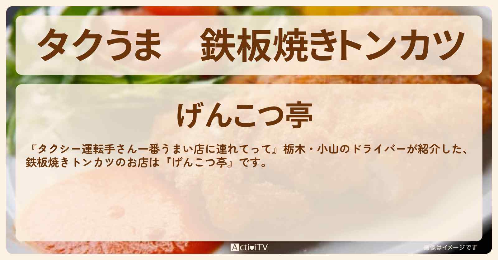 【タクうま】鉄板焼きトンカツ『げんこつ亭』栃木県小山のお店の場所〔タクシー運転手さん一番うまい店に連れてって〕