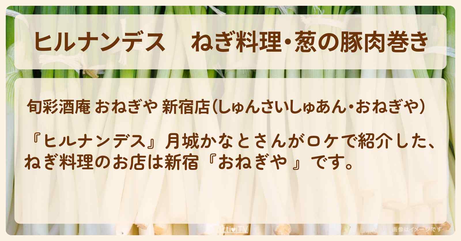 ねぎ料理・葱の豚肉巻き『おねぎや (新宿)』のお店情報〔月城かなと〕