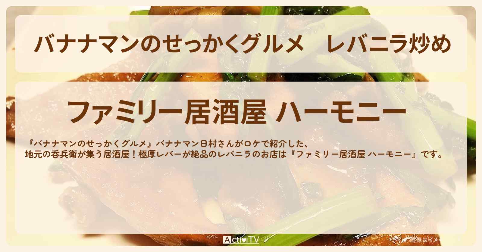 レバニラ炒め『ファミリー居酒屋 ハーモニー』新潟県魚沼市のお店の場所〔日村勇紀〕