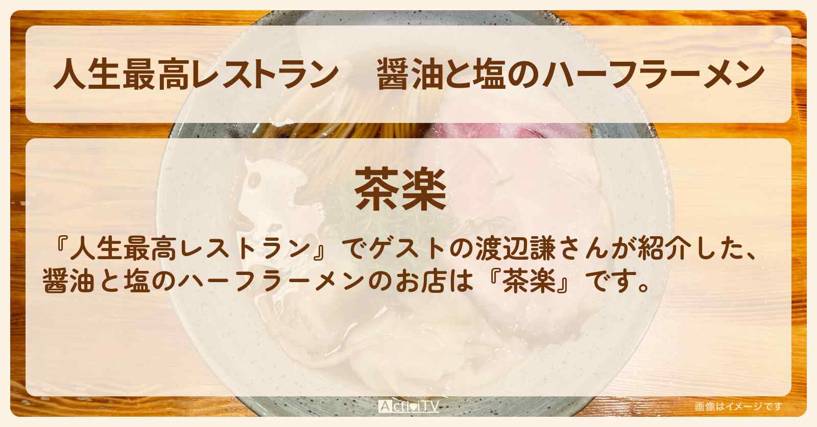 醤油と塩のハーフラーメン　渡辺謙『茶楽』旭川市のお店の場所