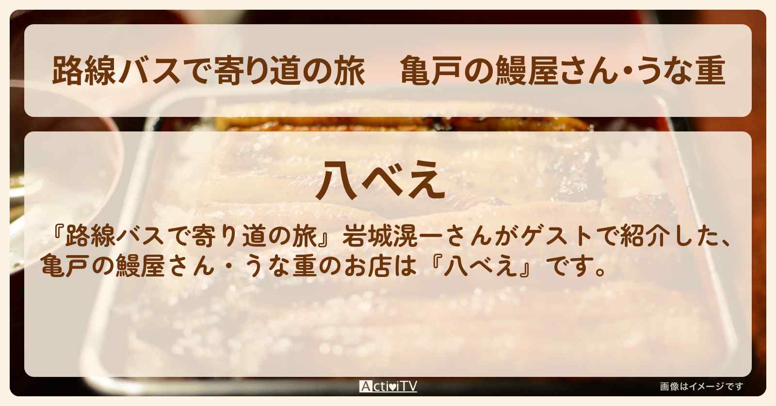 亀戸の鰻屋さん・うな重『八べえ』お店の場所〔岩城滉一〕