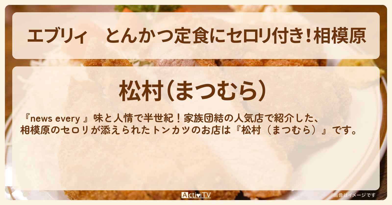 【エブリィ】とんかつ定食にセロリ付き！相模原『松村（まつむら）』家族団結の人気店のお店情報 #every