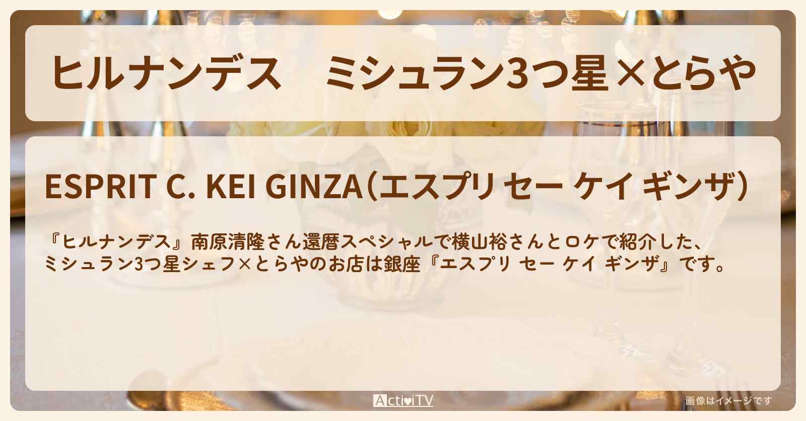 ミシュラン3つ星×とらや　銀座『エスプリ セー ケイ ギンザ』のお店情報
