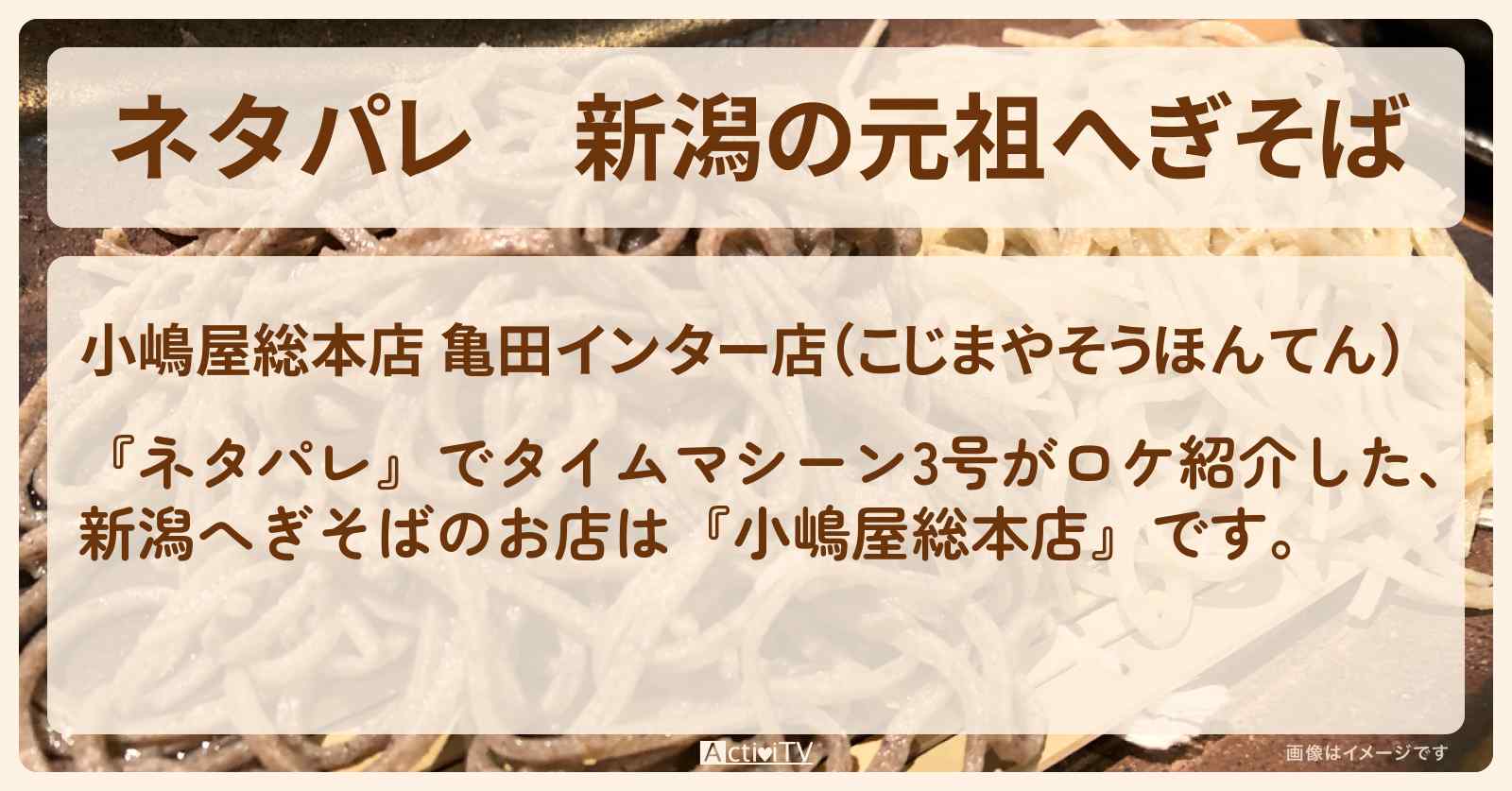 【ネタパレ】新潟の元祖へぎそば タイムマシーン3号『小嶋屋総本店』のお店情報