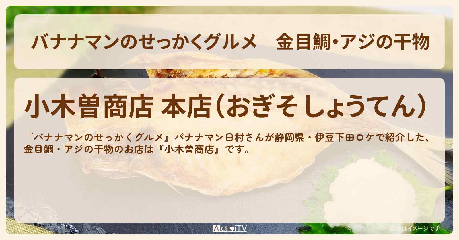 金目鯛・アジの干物『小木曽商店（静岡県・伊豆下田）』のお店の場所〔日村勇紀〕