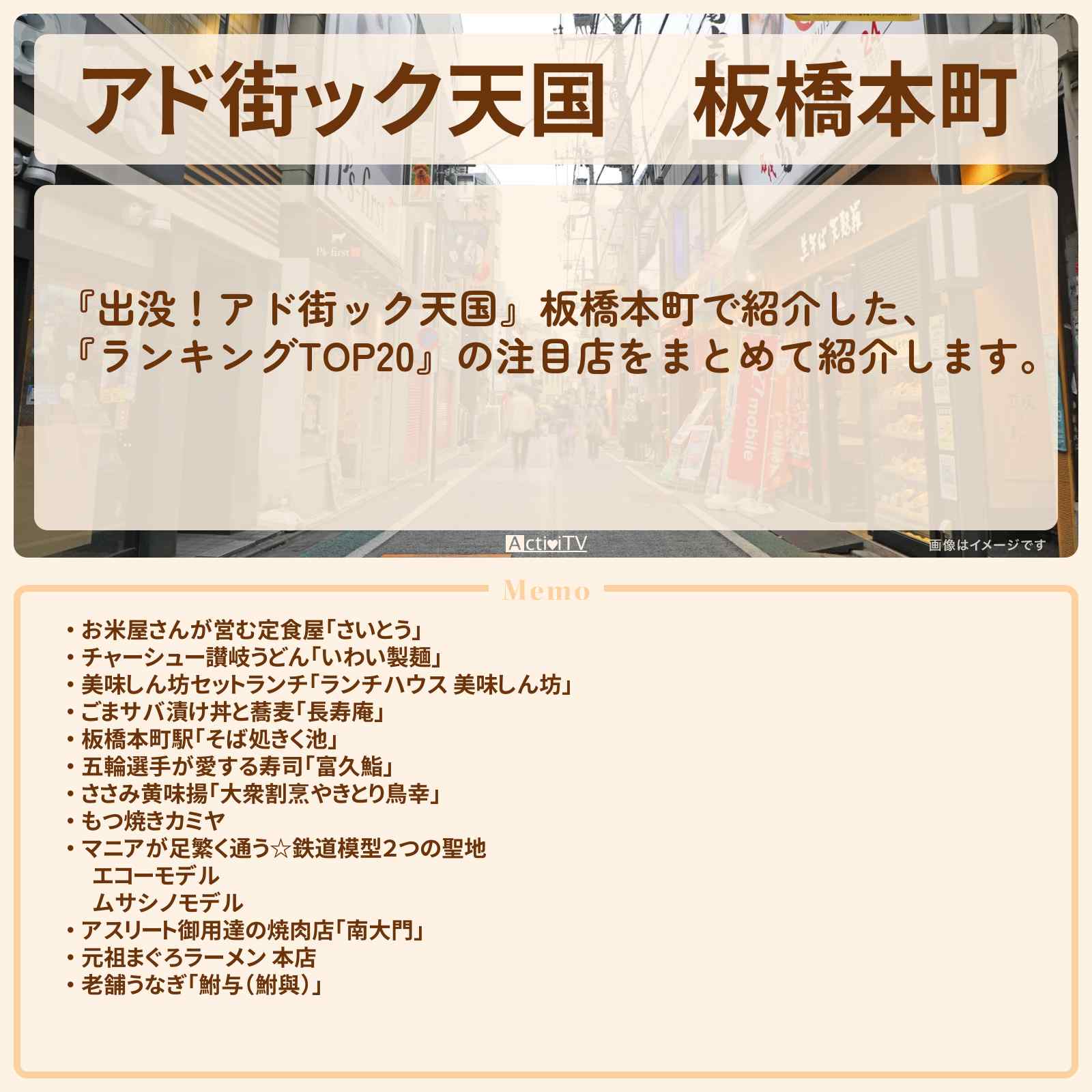 【アド街ック天国】板橋本町『ランキングTOP20』で注目のお店まとめ