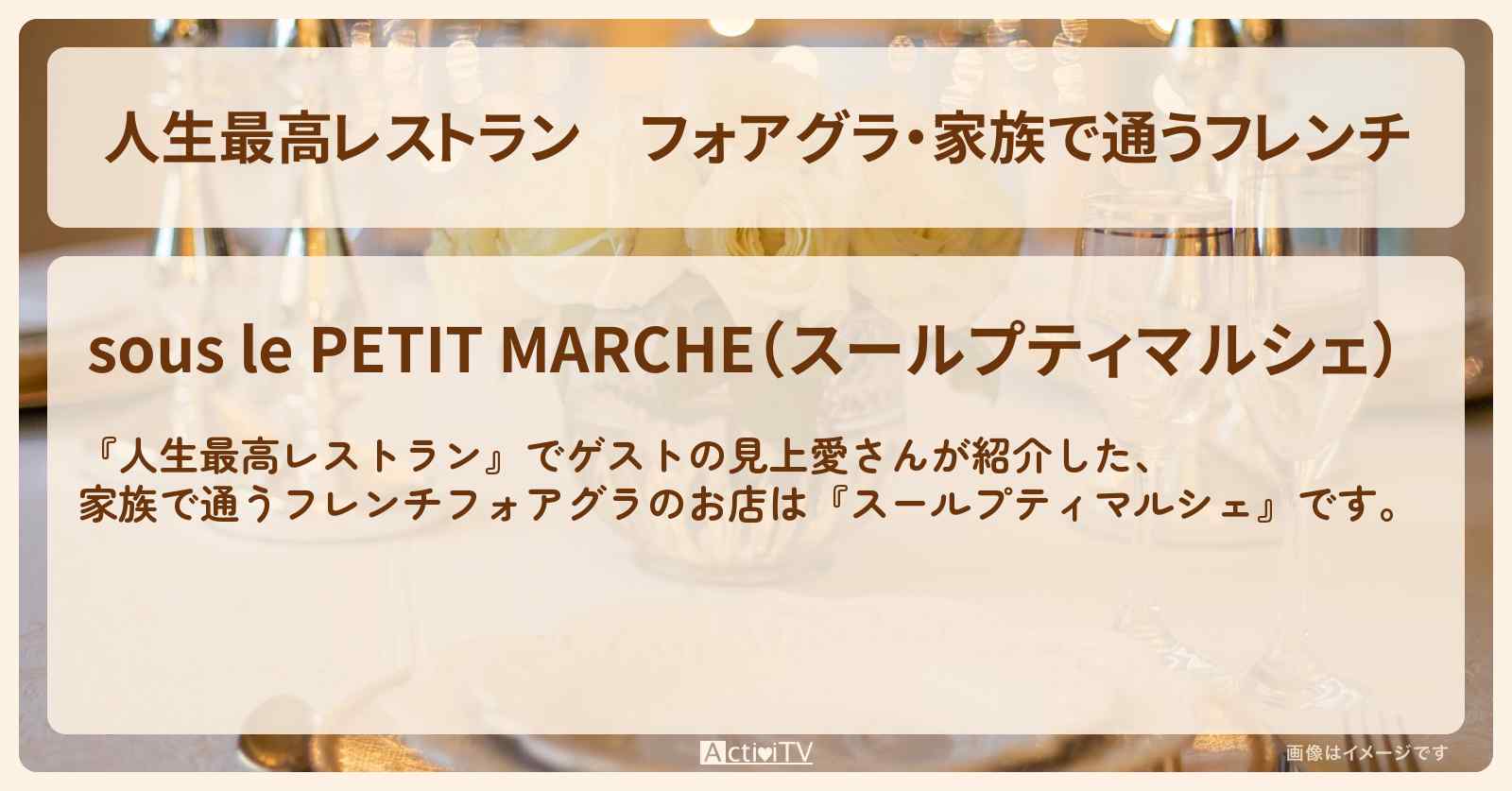 フォアグラ・家族で通うフレンチ　見上愛『スールプティマルシェ（自由が丘）』のお店の場所