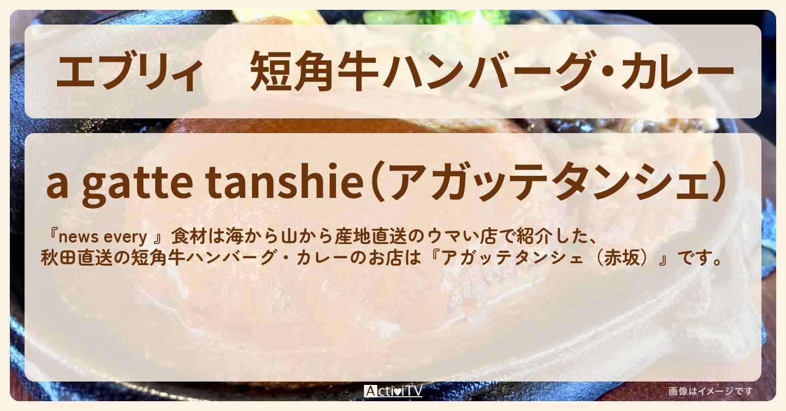 【エブリィ】短角牛ハンバーグ・カレー『アガッテタンシェ（溜池山王）』のお店情報 #every