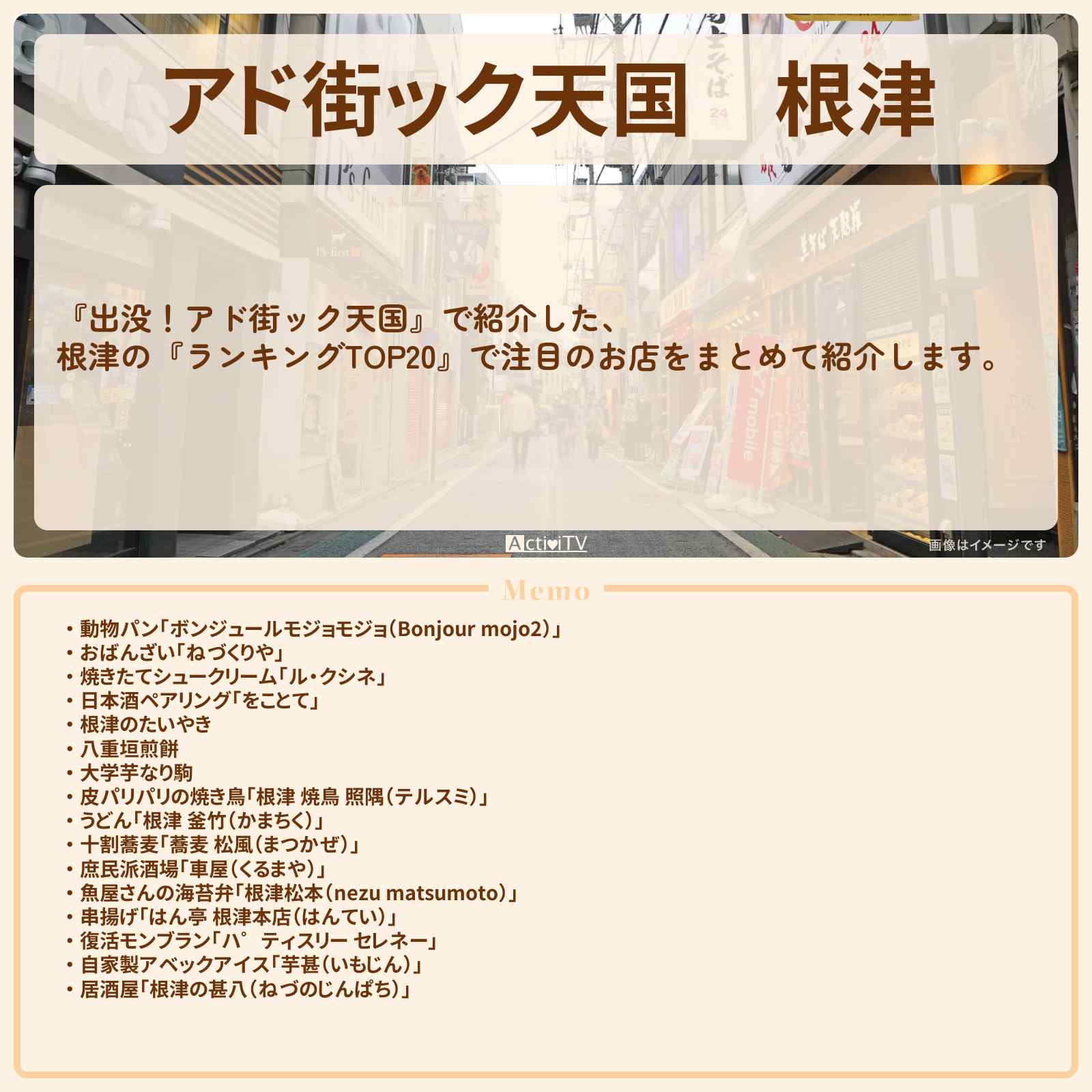 【アド街ック天国】根津『ランキングTOP20』で注目のお店まとめ