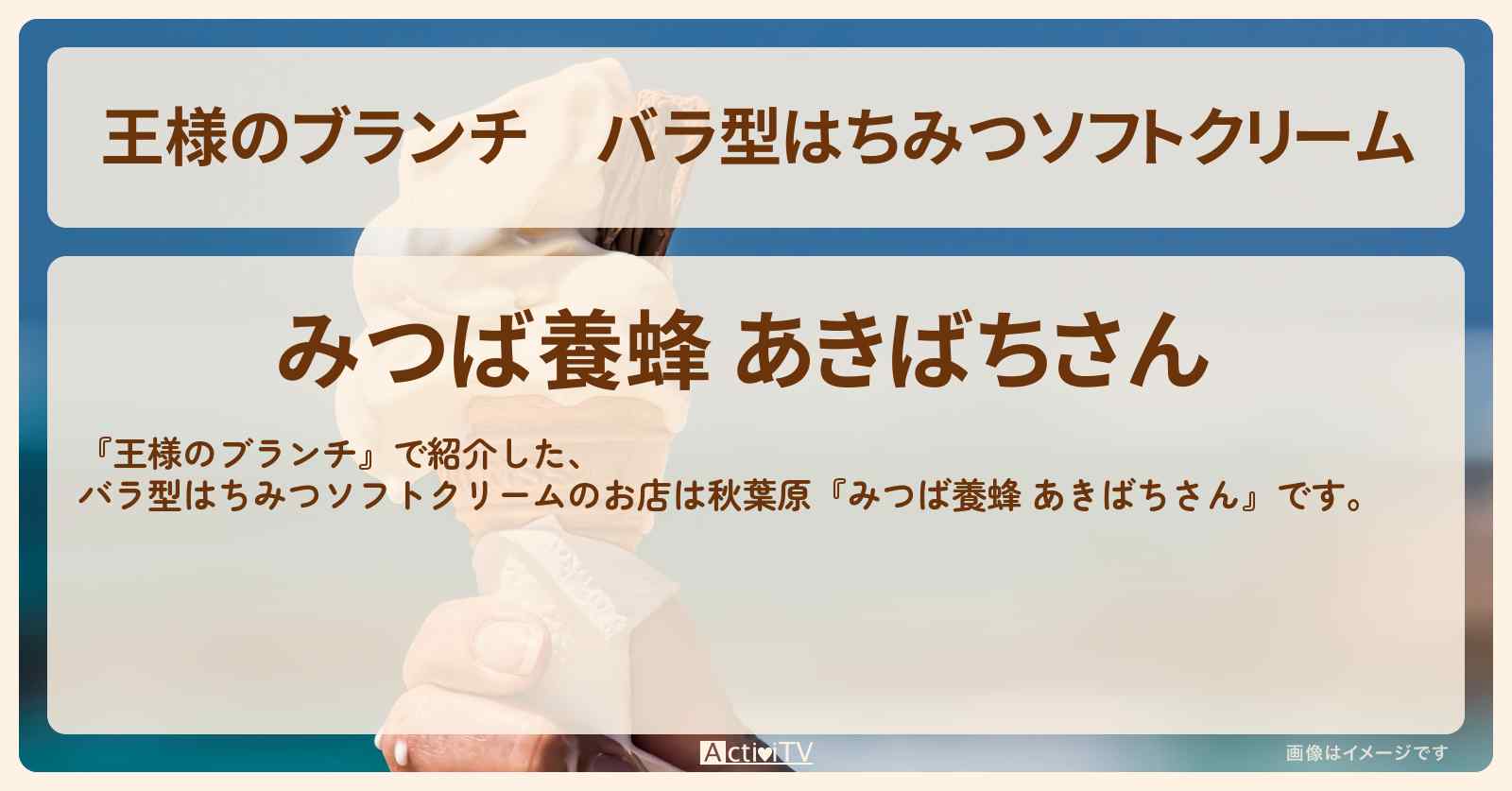 バラ型はちみつソフトクリーム『みつば養蜂 あきばちさん』のお店の場所〔秋葉原・トレンド部〕