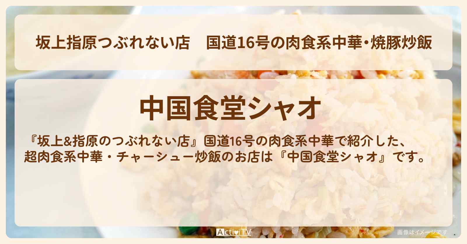 【坂上指原つぶれない店】国道16号の肉食系中華・焼豚炒飯『中国食堂シャオ』千葉県野田のお店の場所