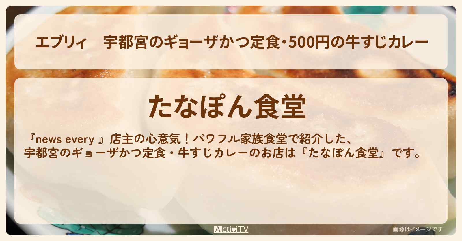 【エブリィ】宇都宮のギョーザかつ定食・500円の牛すじカレー『たなぽん食堂』のお店情報 #every
