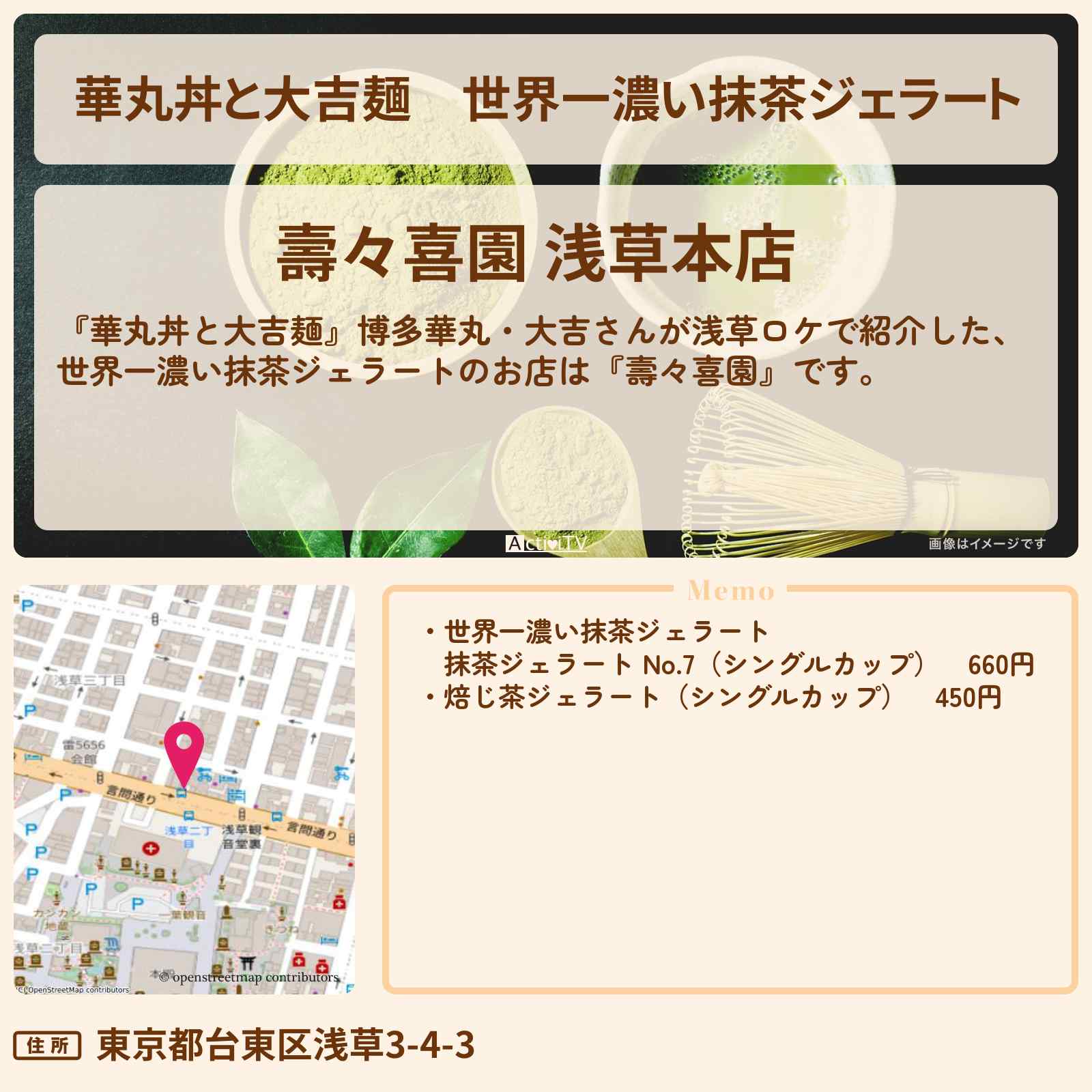 【華丸丼と大吉麺】世界一濃い抹茶ジェラート『壽々喜園』奥浅草のお店情報