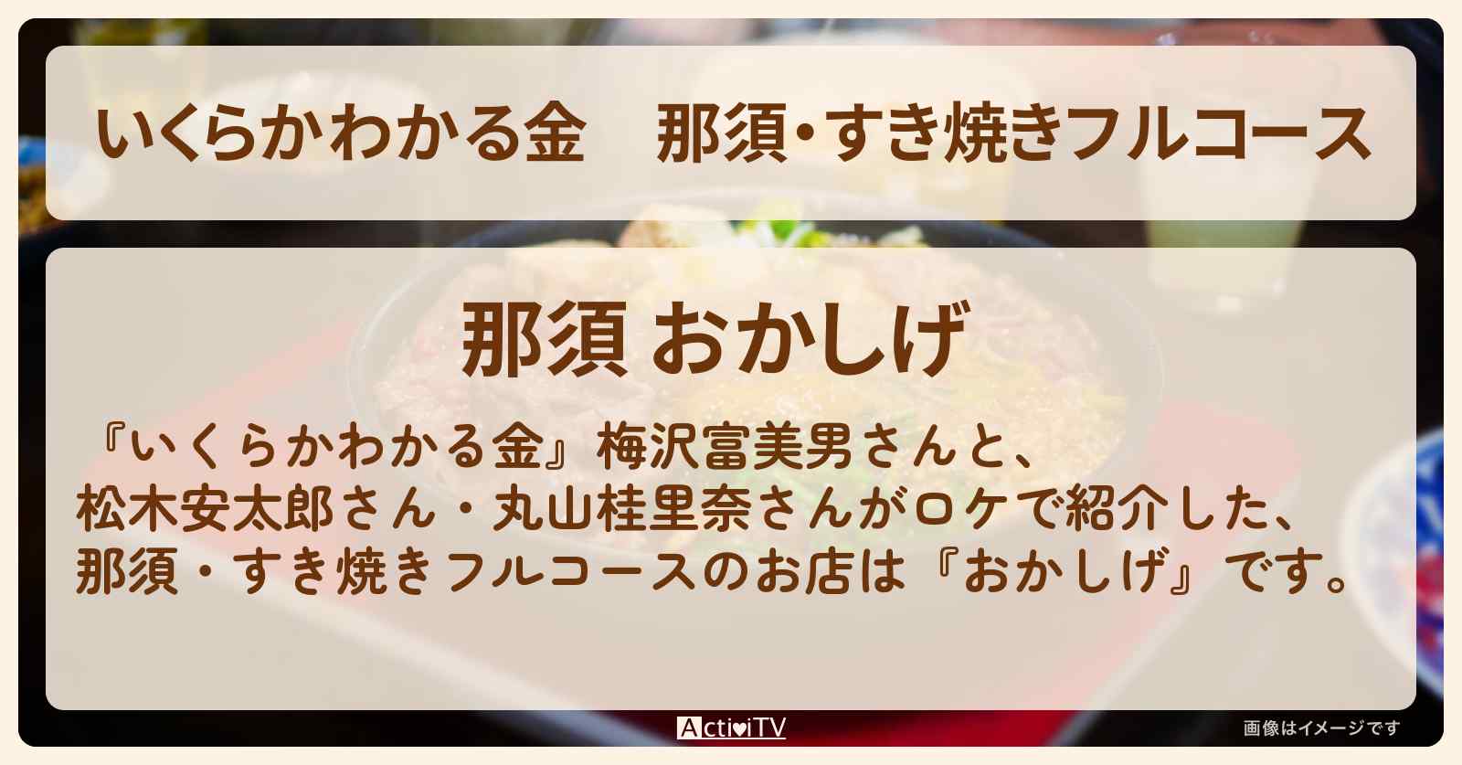 那須・すき焼きフルコース『おかしげ』お店の場所〔梅沢富美男〕