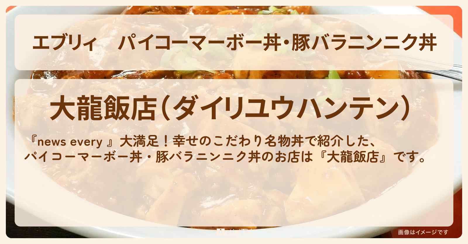 【エブリィ】パイコーマーボー丼・豚バラニンニク丼『大龍飯店』横浜・二俣川駅のお店情報 #every