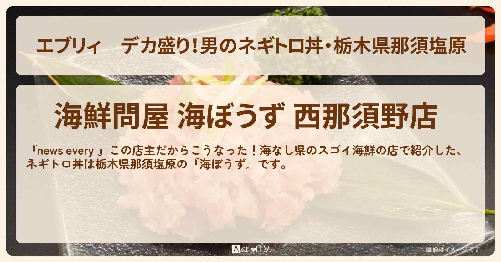 【エブリィ】デカ盛り！男のネギトロ丼・栃木県那須塩原『海ぼうず』海なし県のスゴイ海鮮の店情報 #every