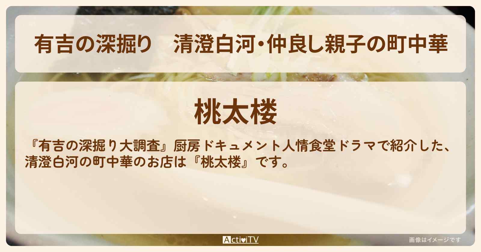【有吉の深掘り】清澄白河・仲良し親子の町中華『桃太楼』人情食堂ドラマのお店の場所