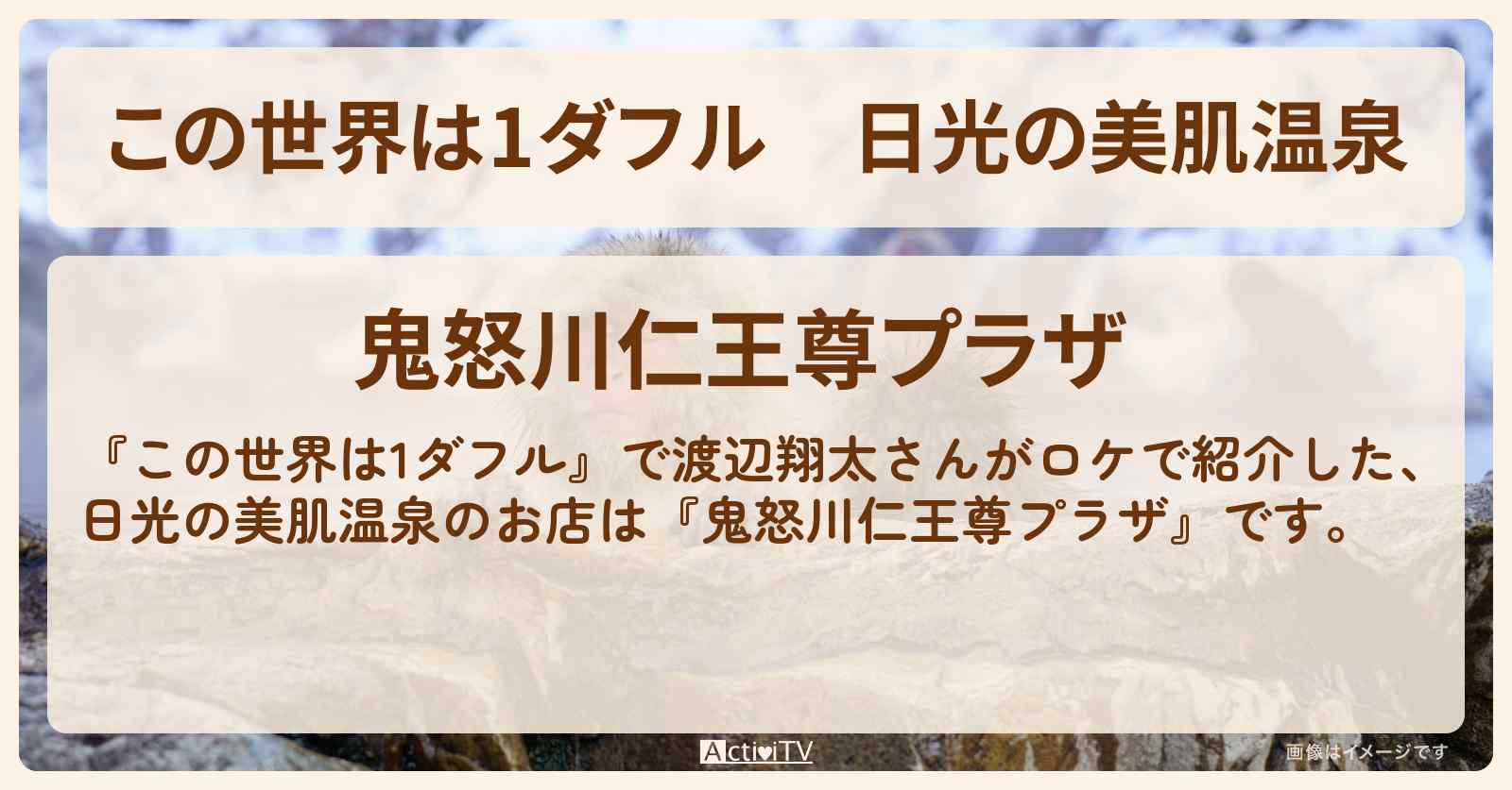 【この世界は1ダフル】日光の美肌温泉『鬼怒川仁王尊プラザ』のお店の場所〔渡辺翔太〕