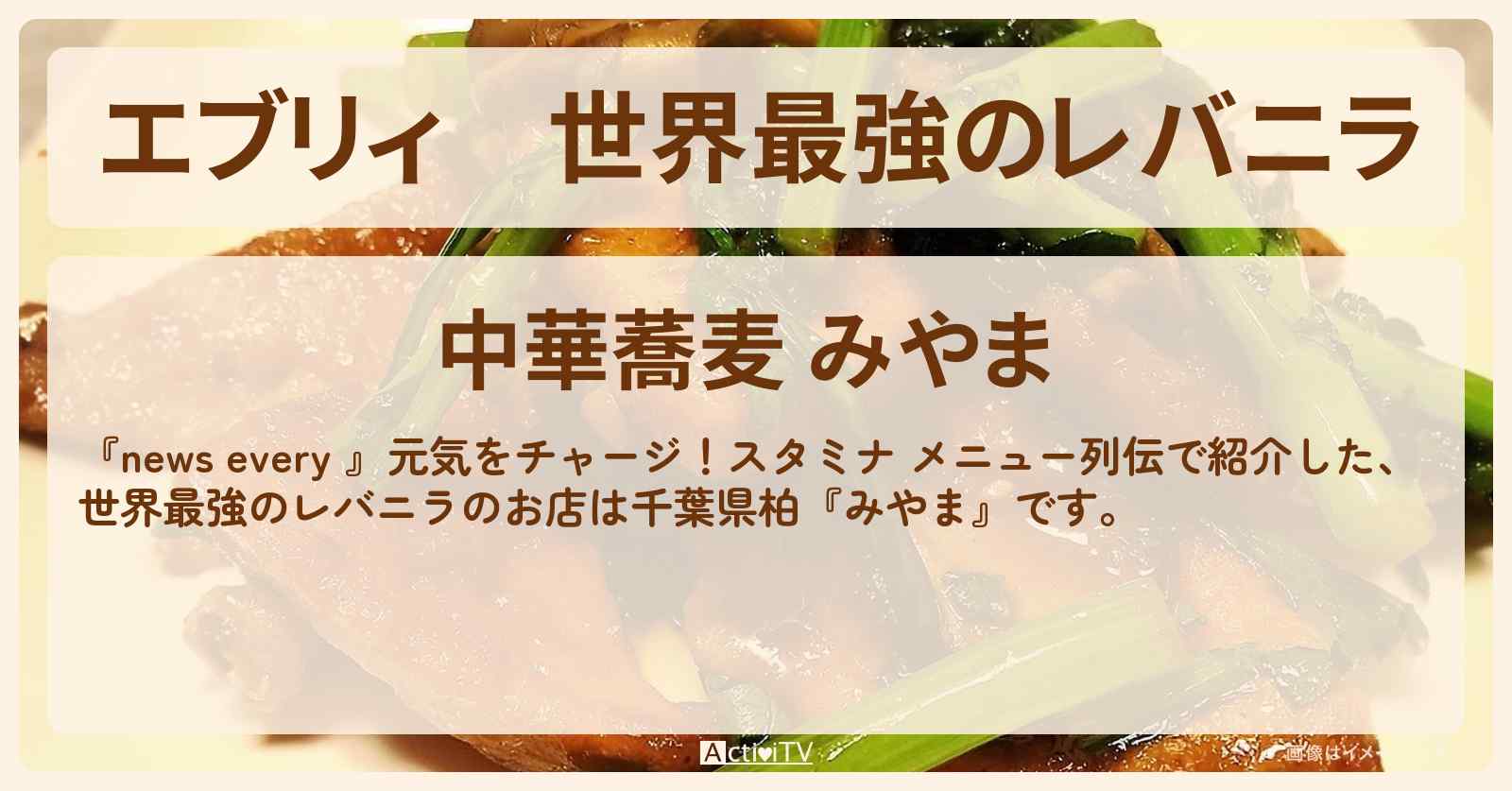 【エブリィ】世界最強のレバニラ『みやま』千葉県柏・スタミナ メニュー列伝のお店情報 #every