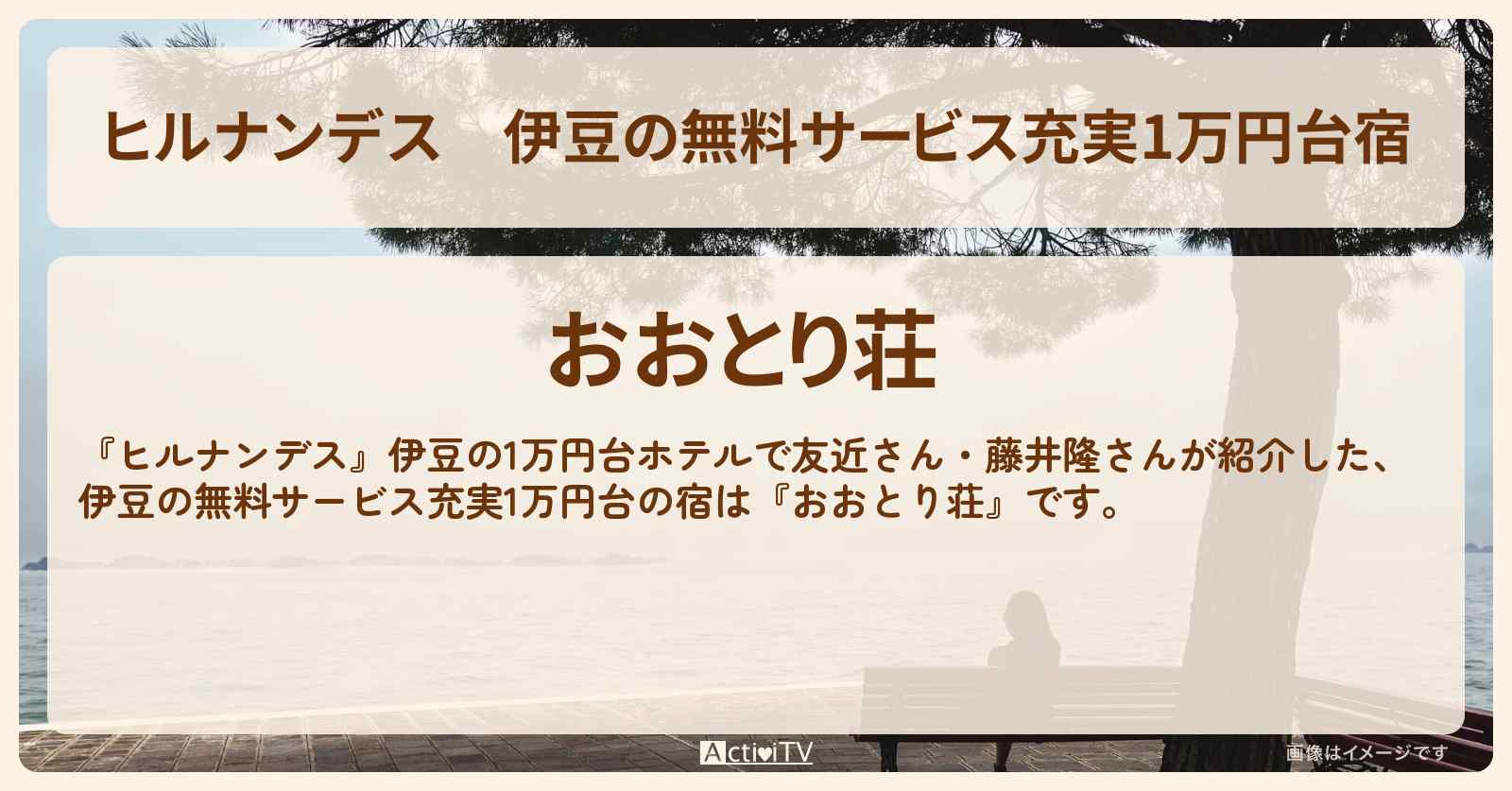 伊豆の無料サービス充実1万円台宿『おおとり荘』花火・かき氷・駄菓子付き宿情報〔友近・藤井隆〕