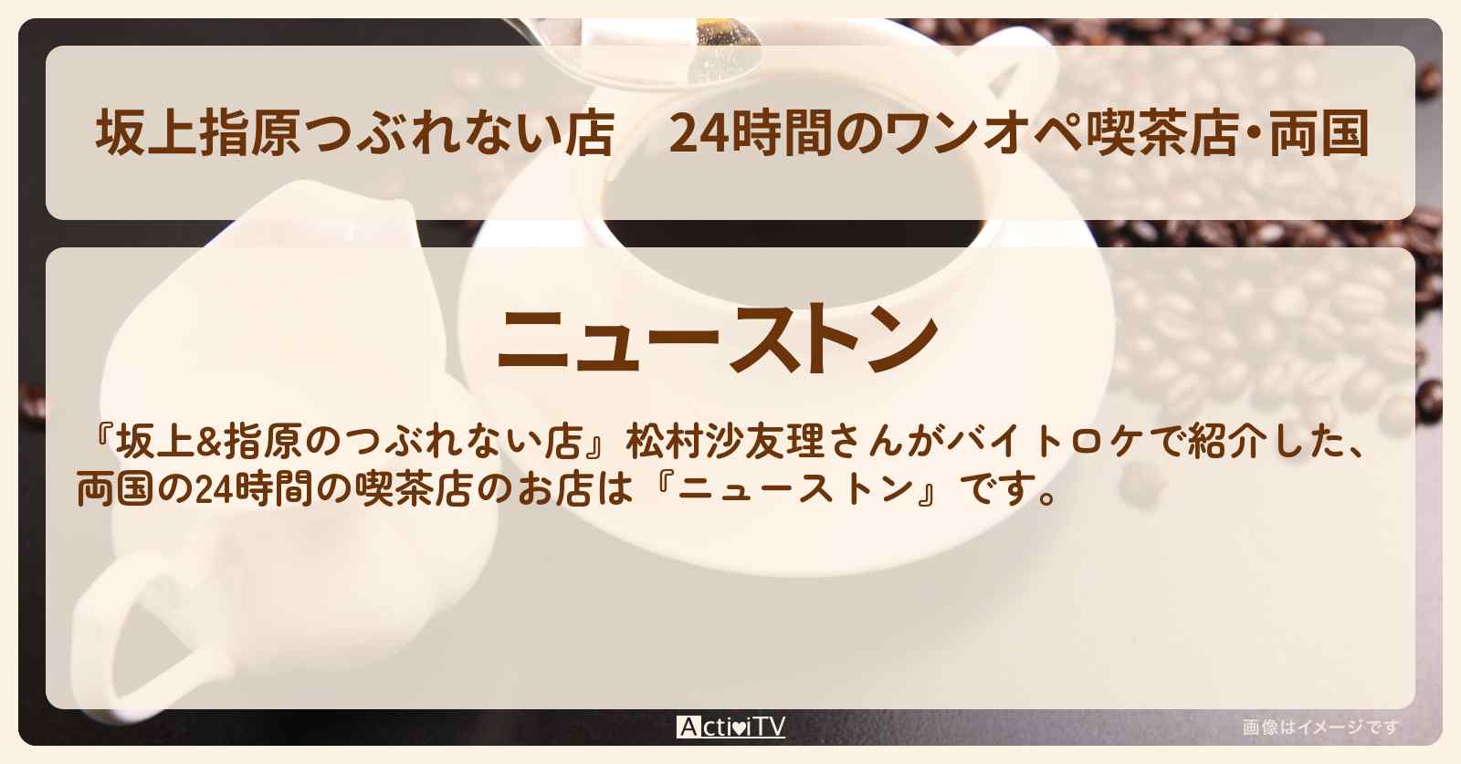 【坂上指原つぶれない店】24時間のワンオペ喫茶店・両国『ニューストン』のお店の場所