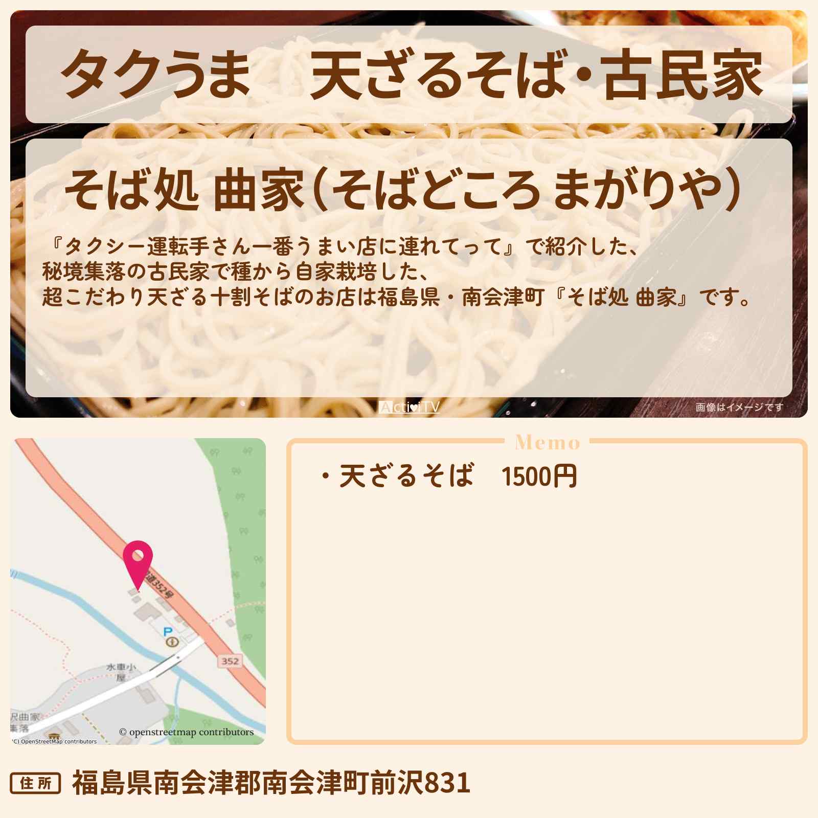 【タクうま】天ざるそば・古民家『そば処 曲家』福島県南会津町のお店の場所〔タクシー運転手さん一番うまい店に連れてって〕