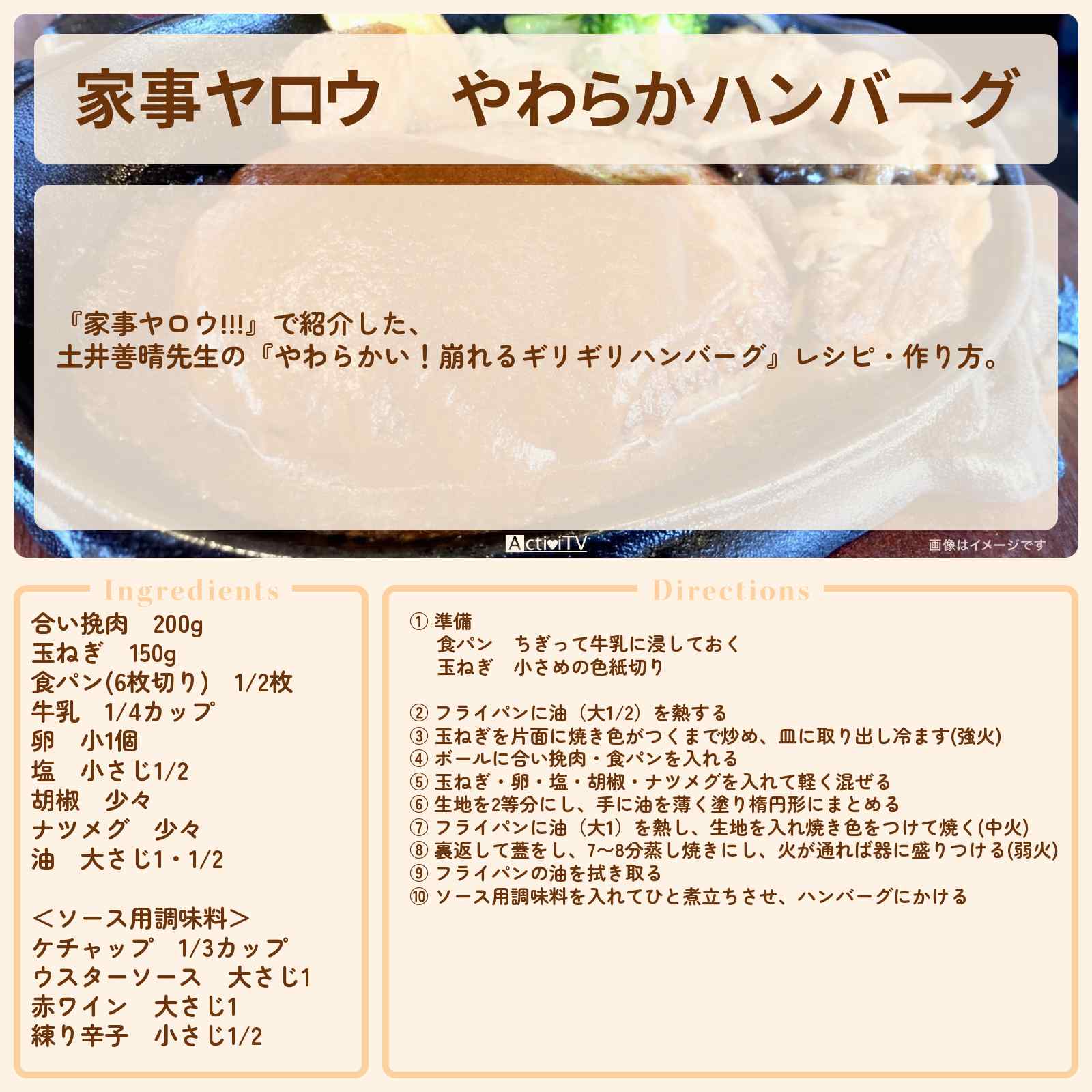 【家事ヤロウ】『やわらかハンバーグ』土井善晴先生のレシピ・作り方