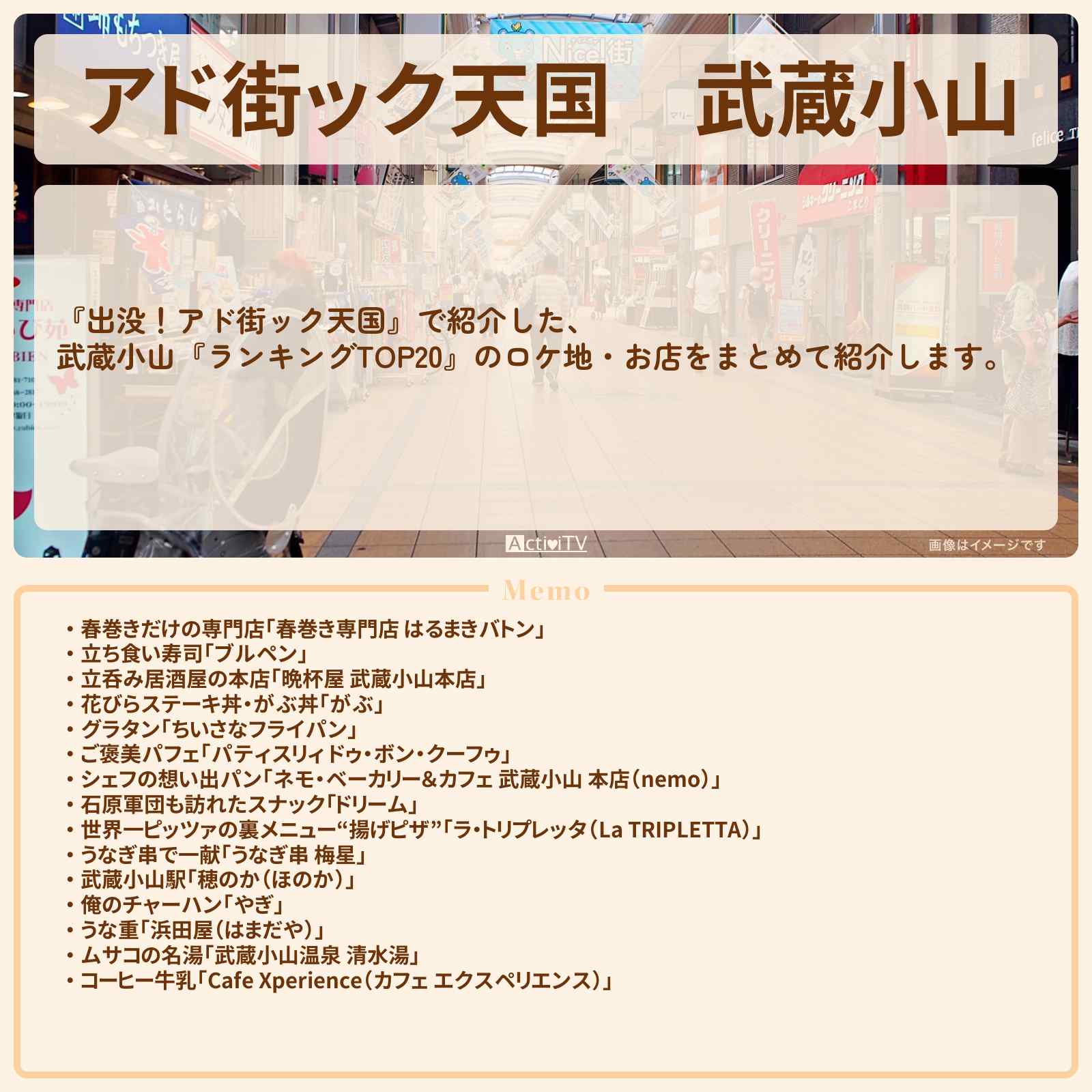 【アド街ック天国】武蔵小山『ランキングTOP20』で注目のお店まとめ