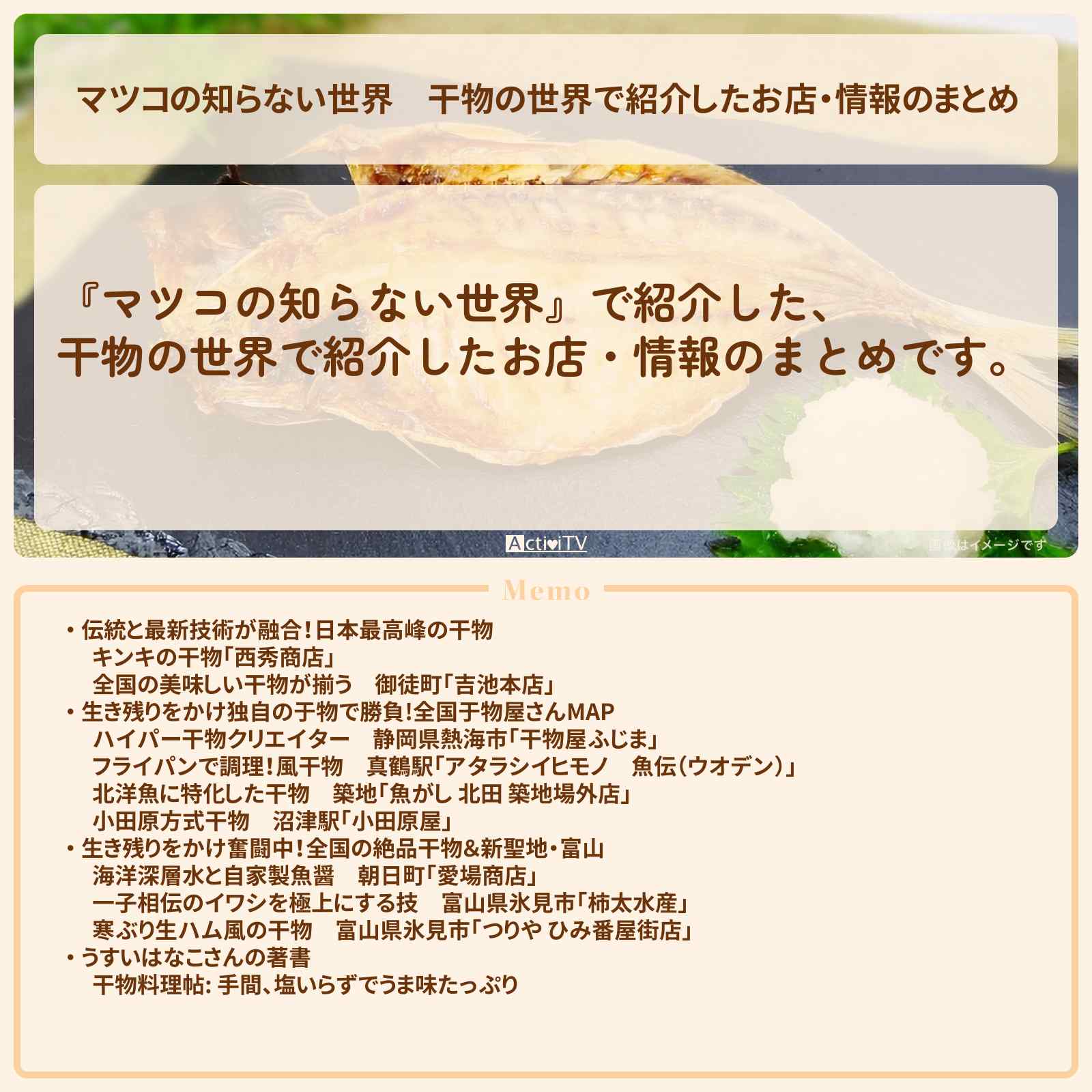 【マツコの知らない世界】干物の世界で紹介したお店・情報のまとめ