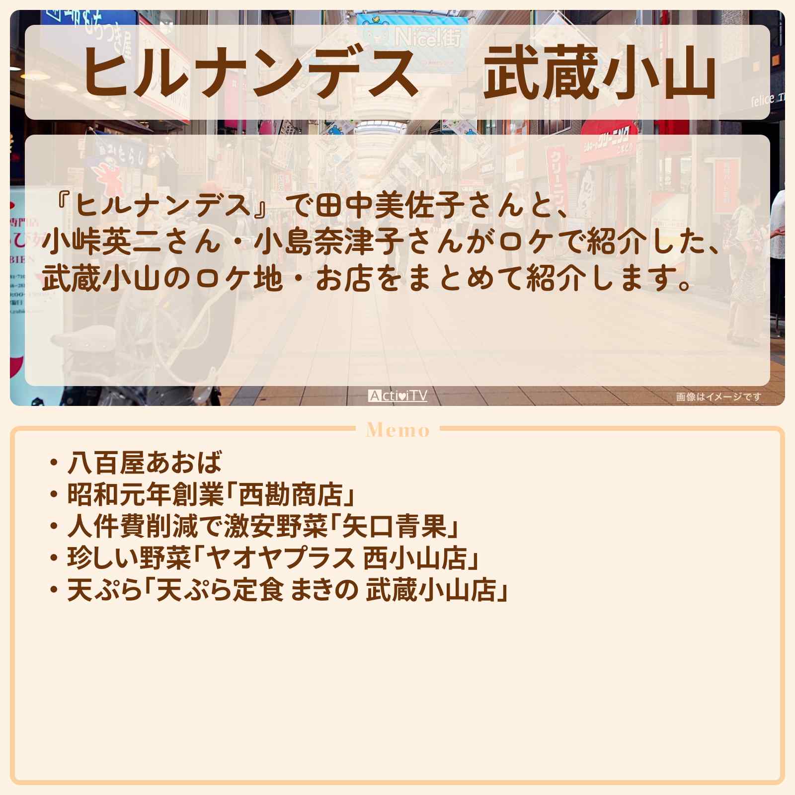 【ヒルナンデス】武蔵小山『青果店激戦区・八百屋さんと行列店調査』ロケ地・お店まとめ