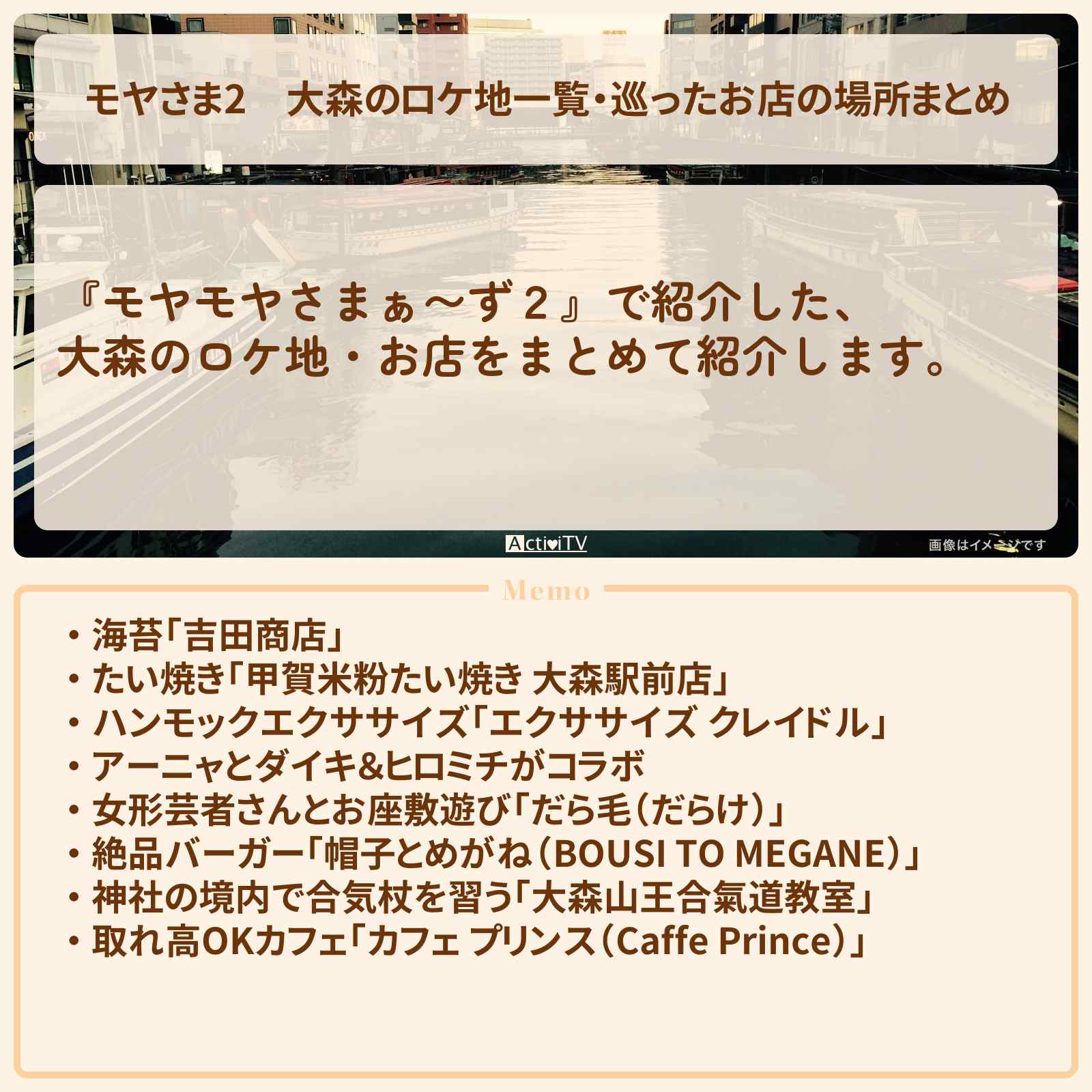 【モヤさま2】大森のロケ地一覧・巡ったお店の場所まとめ〔モヤモヤさまぁ〜ず2〕