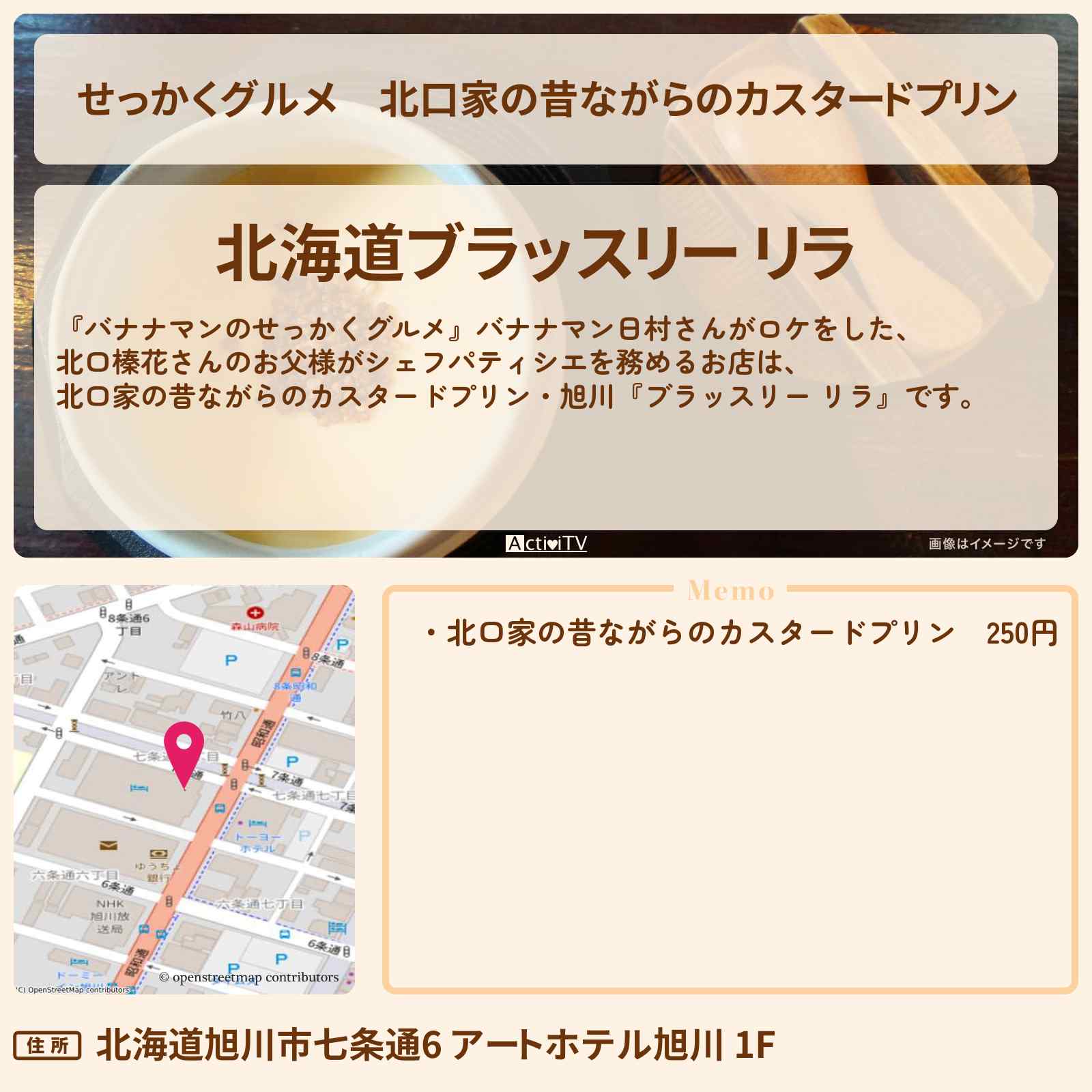 【せっかくグルメ】北口家の昔ながらのカスタードプリン 旭川『ブラッスリー リラ』北口榛花さんのお父様がシェフパティシエのお店情報