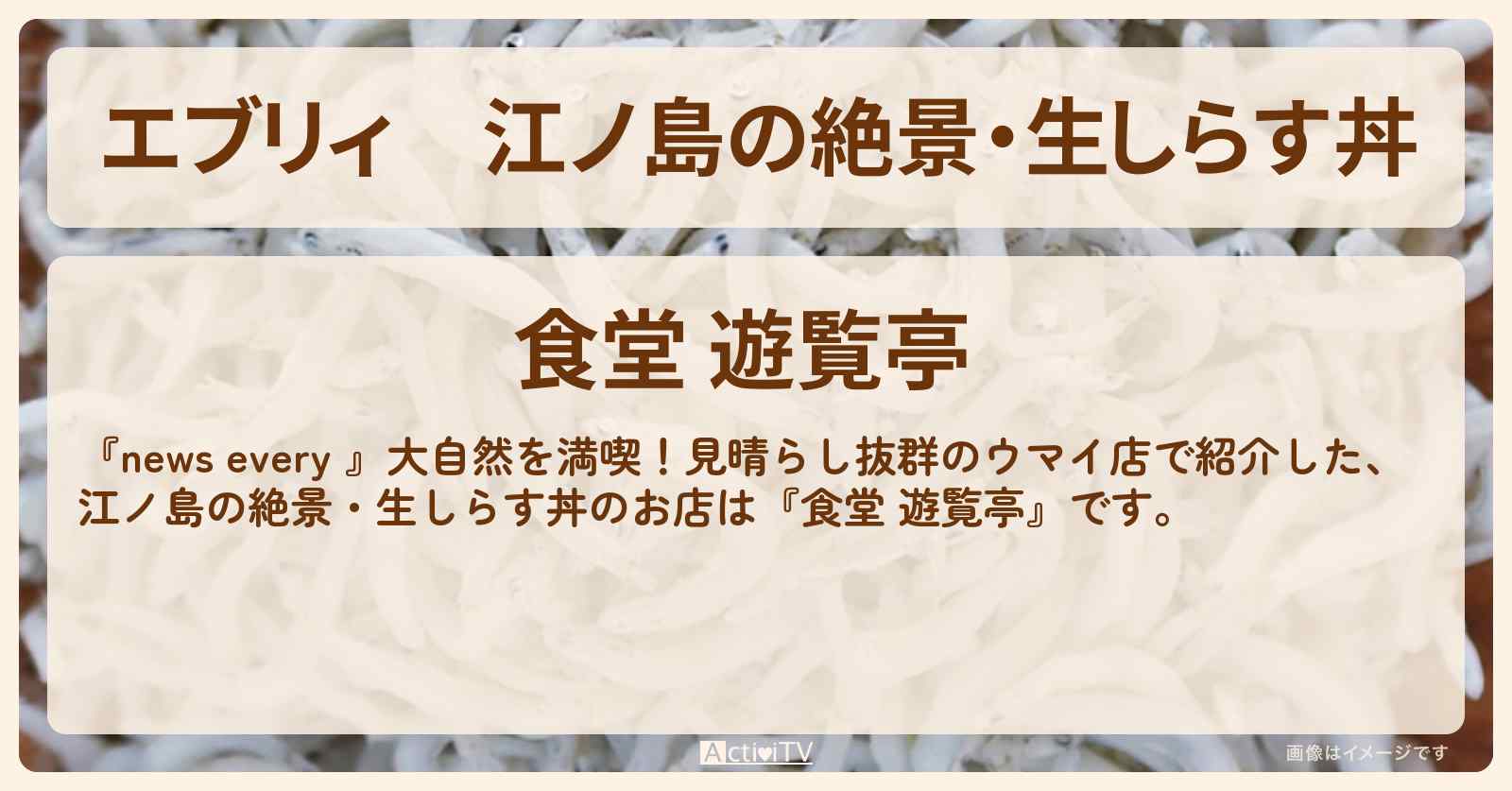 【エブリィ】江ノ島の絶景・生しらす丼『遊覧亭』見晴らし抜群のお店情報 #every
