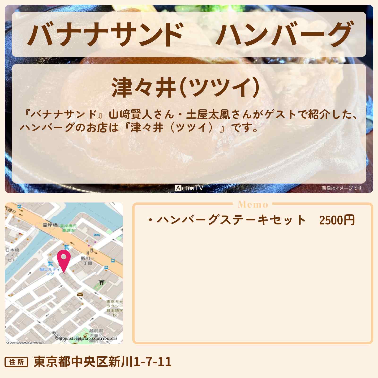 【バナナサンド】ハンバーグ『津々井(ツツイ)』お店の場所〔山﨑賢人・土屋太鳳〕