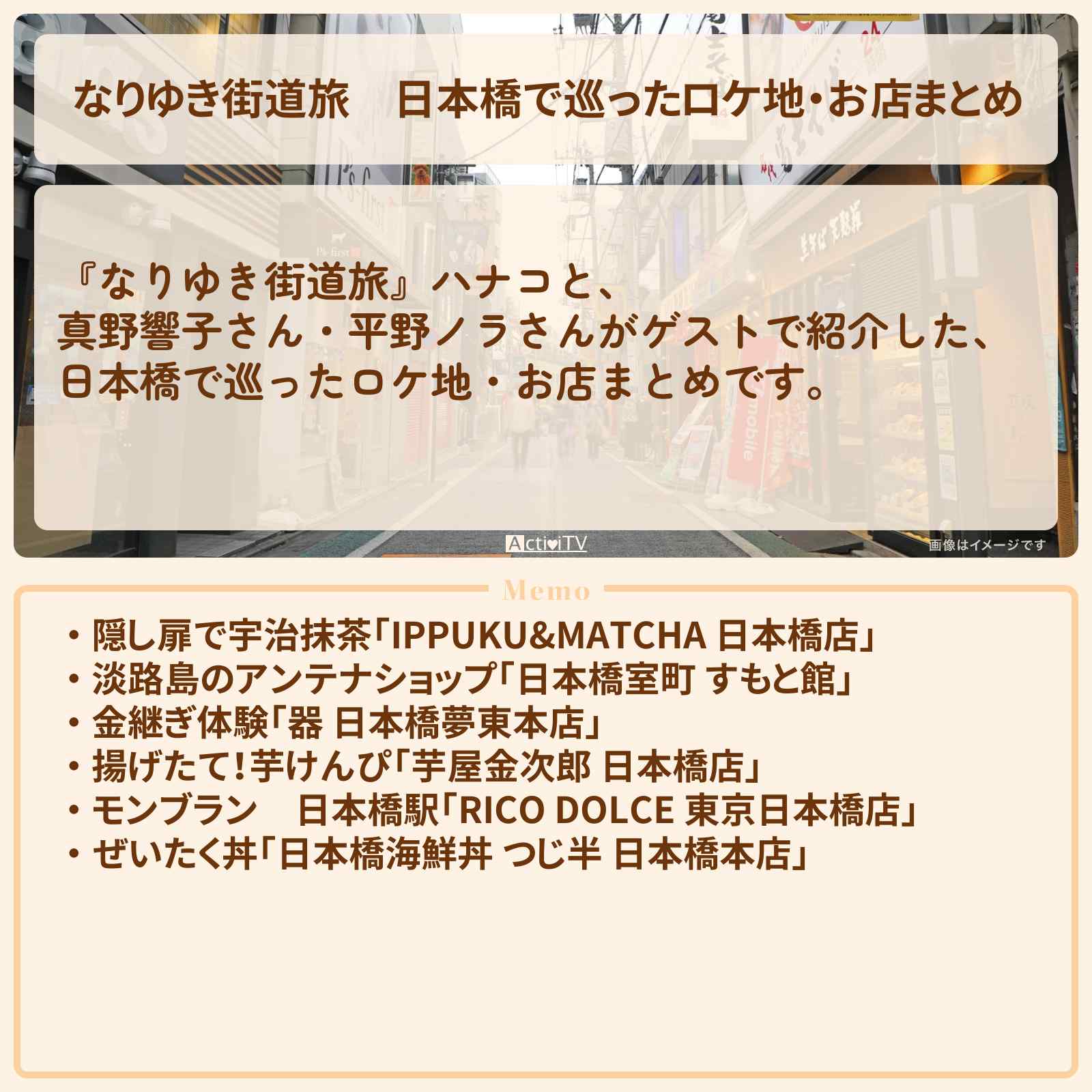 【なりゆき街道旅】日本橋で巡ったロケ地・お店まとめ〔真野響子〕