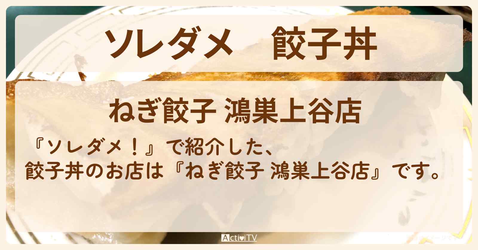 【ソレダメ】餃子丼『ねぎ餃子 鴻巣上谷店』埼玉の760円以下の超得丼お店の場所