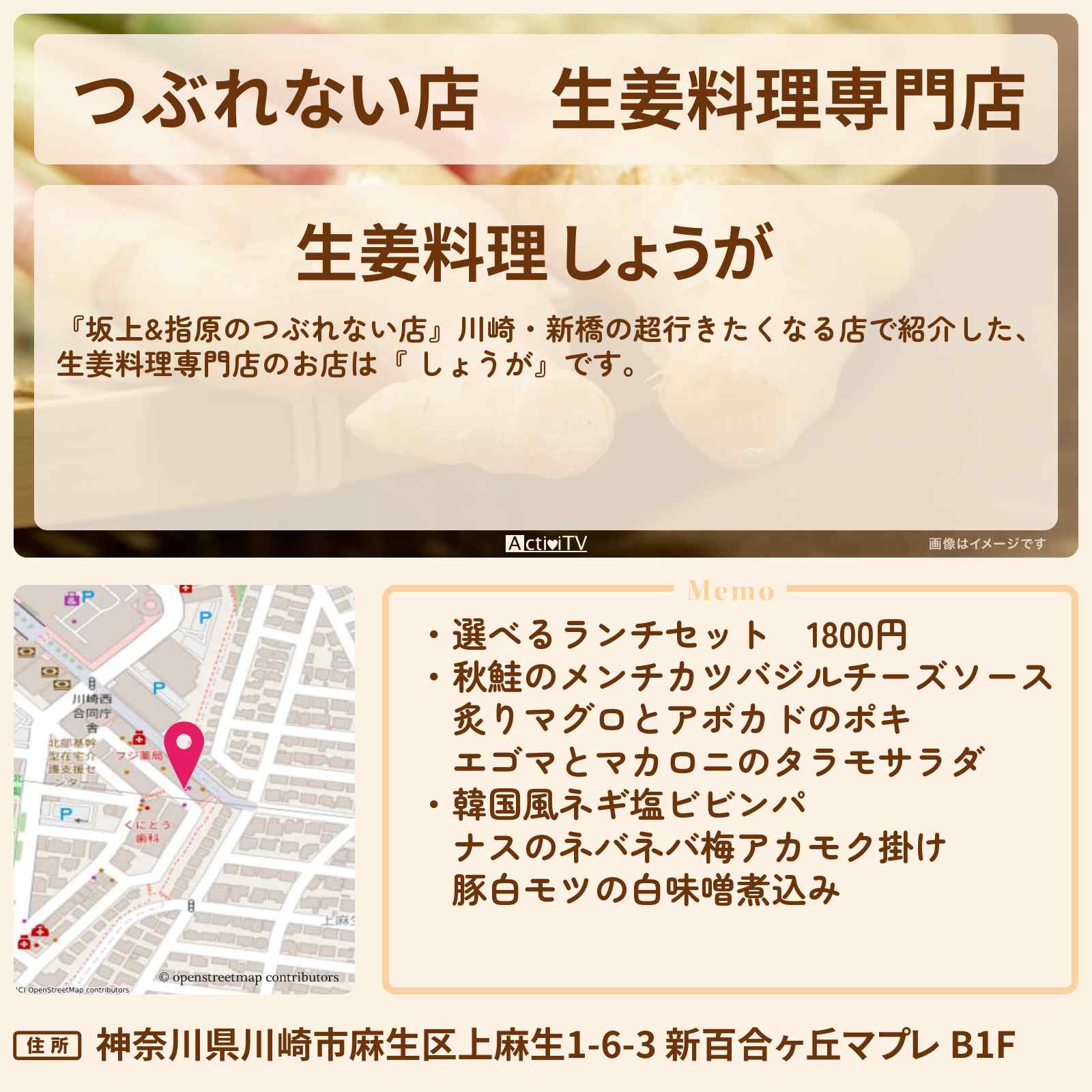 【つぶれない店】生姜料理専門店『しょうが』川崎・新百合ケ丘駅のお店の場所〔高橋ユウ・平野ノラ〕