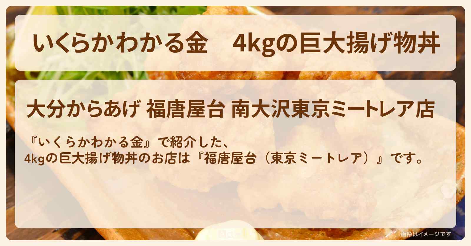 4kgの巨大揚げ物丼『福唐屋台（東京ミートレア）』ドケチ春日デカ盛りグルメのお店の場所
