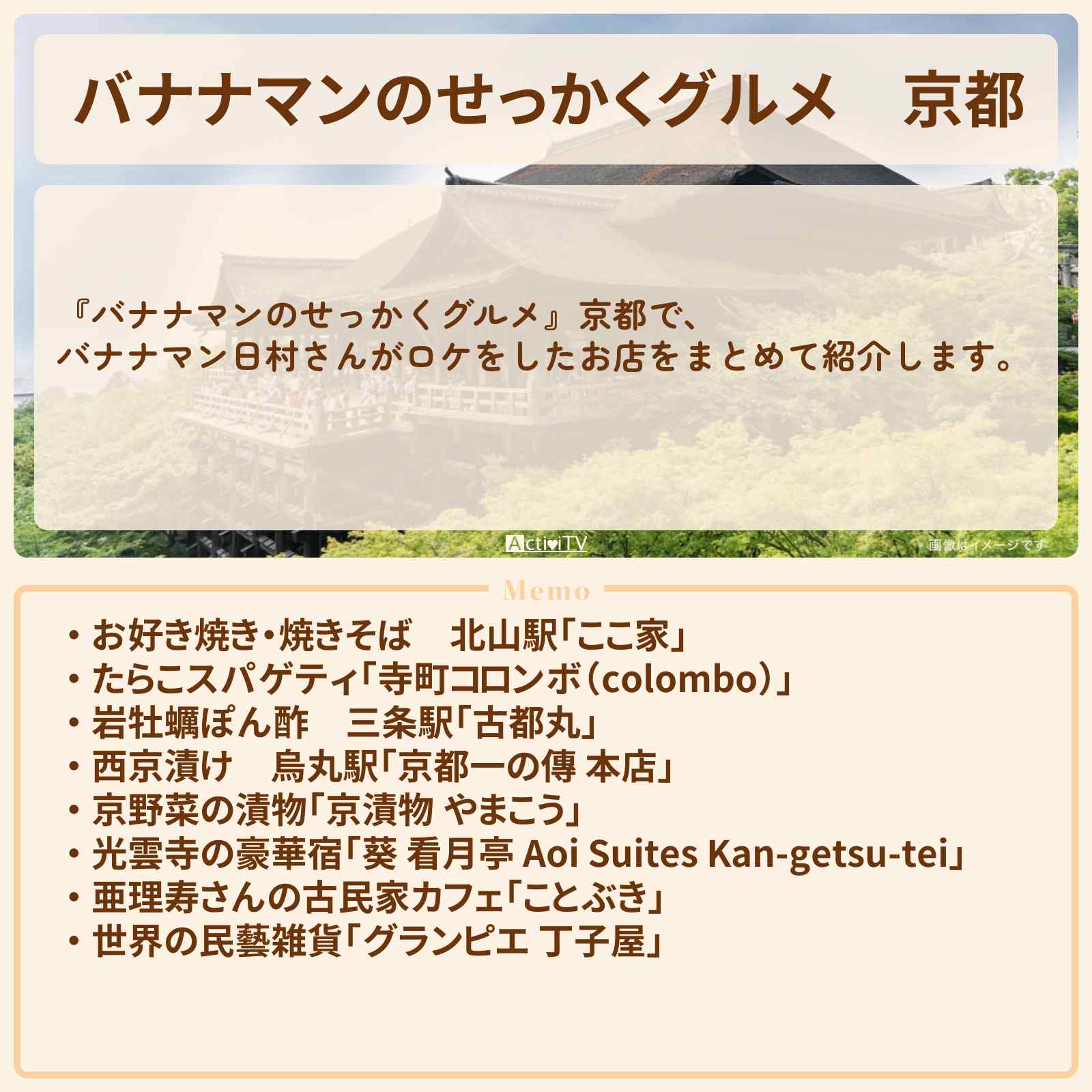 【バナナマンのせっかくグルメ】京都『バナナマン日村さん』がロケをしたお店まとめ